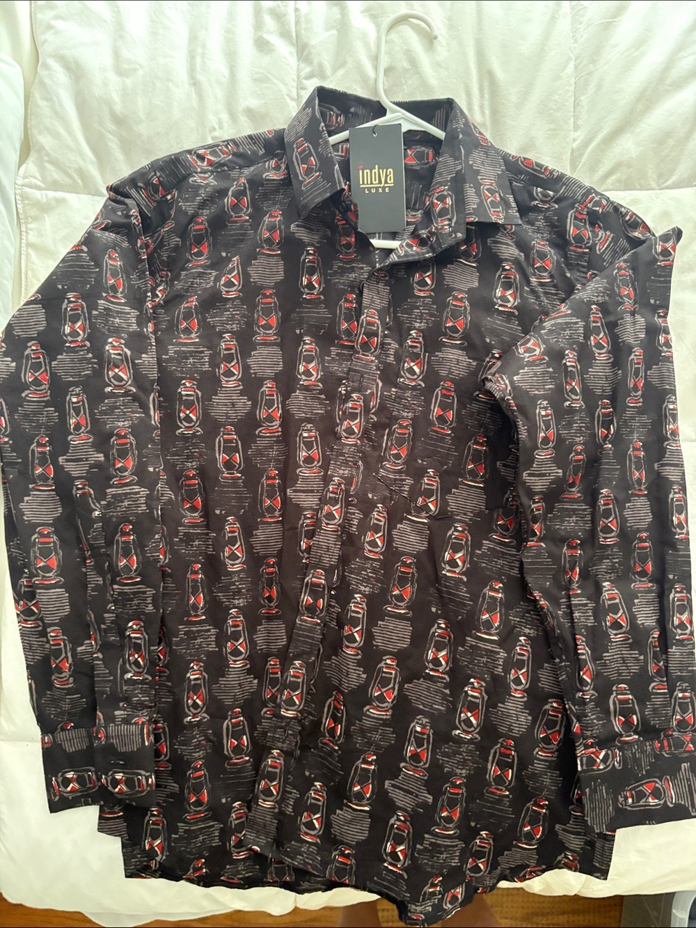 Indya Luxe Men's Black Patterned Long-Sleeve Button-Down Shirt
